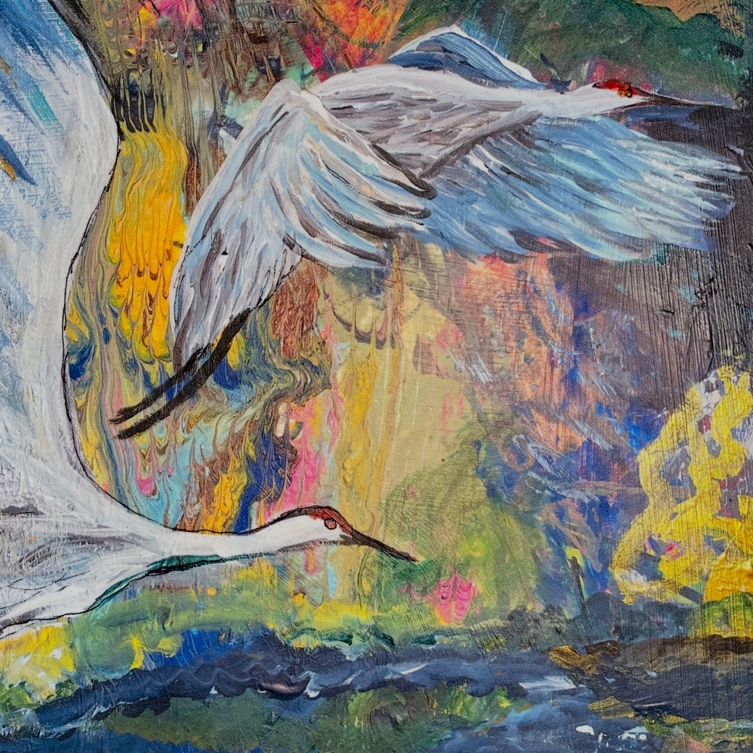 Large Canvas Crane Painting | 18" x 12" | Hand-Painted | Sheryll Hickman Art