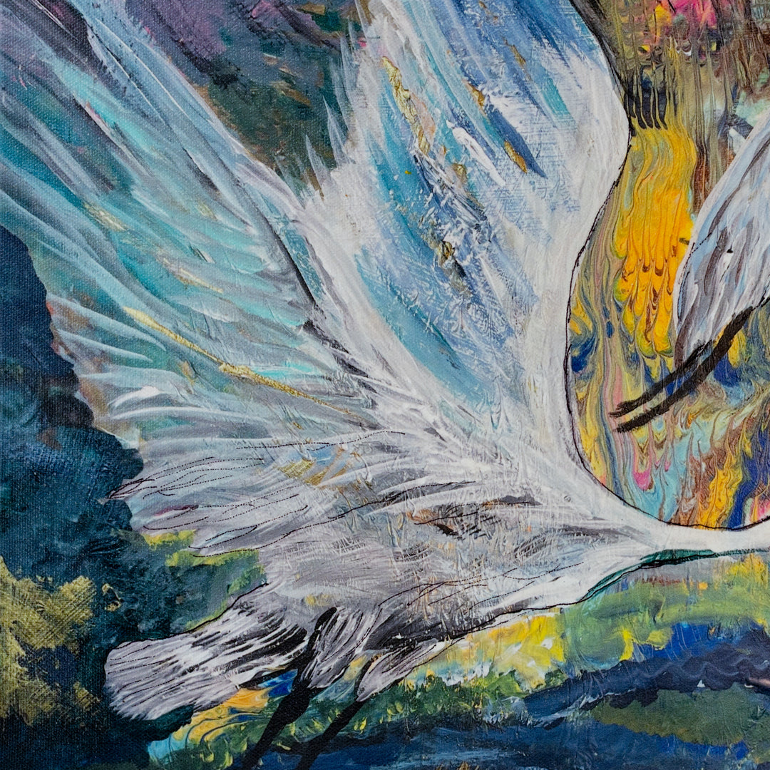 Large Canvas Crane Painting | 18" x 12" | Hand-Painted | Sheryll Hickman Art