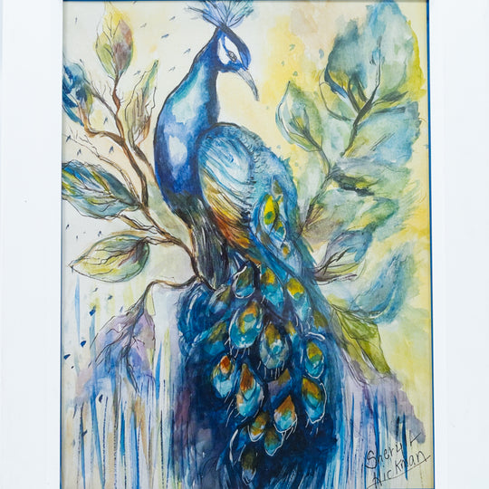 Peacock Painting | 9" x 12" | Frame Included | Hand-Painted | Sheryll Hickman Art