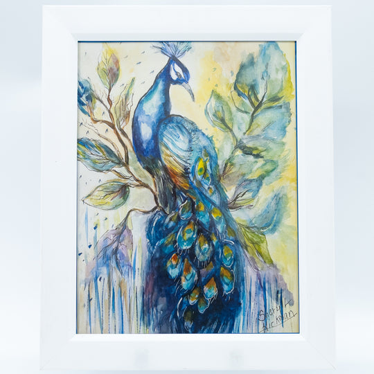 Peacock Painting | 9" x 12" | Frame Included | Hand-Painted | Sheryll Hickman Art