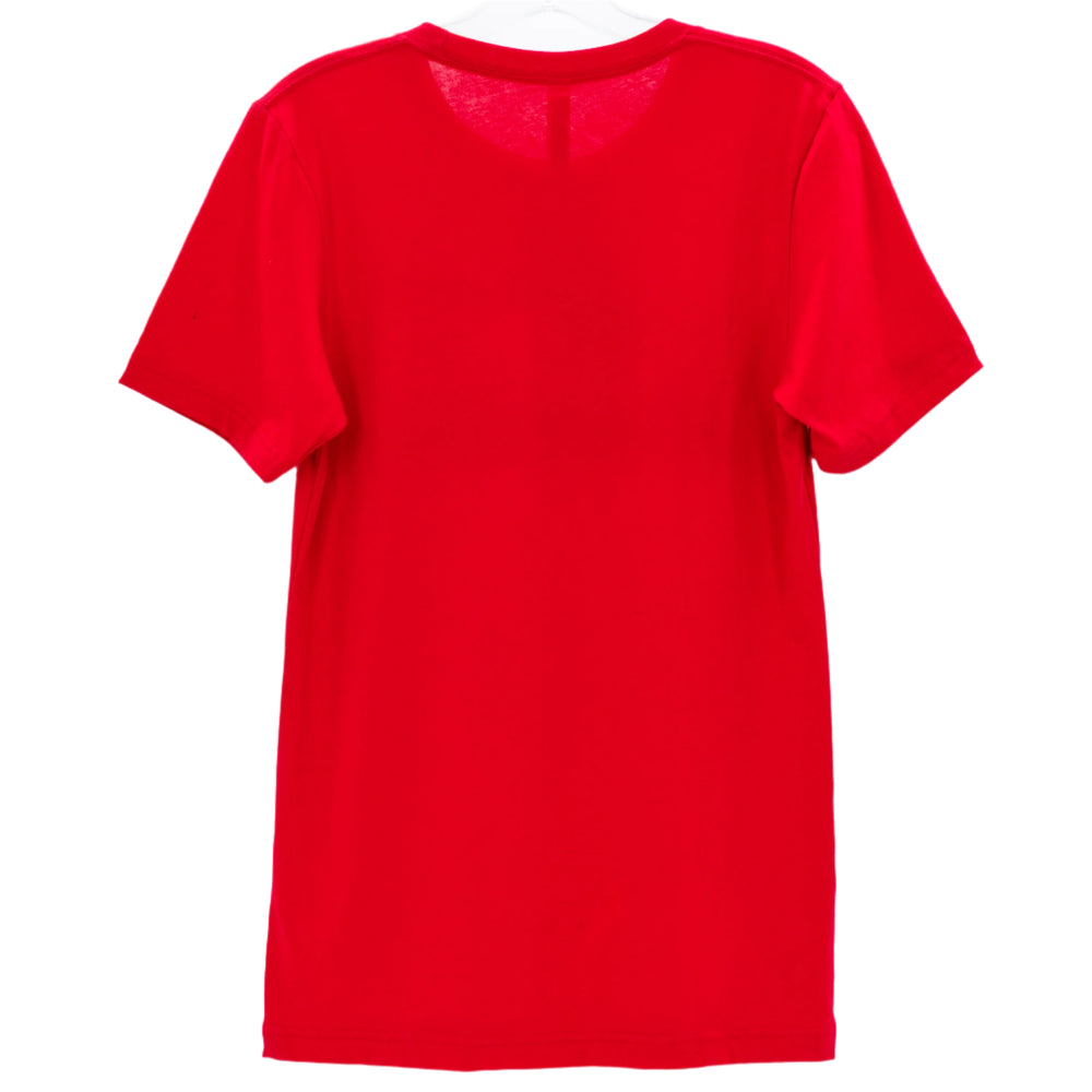 A red crew neck t-shirt with the text 'Some People Call It Home' printed on the front.