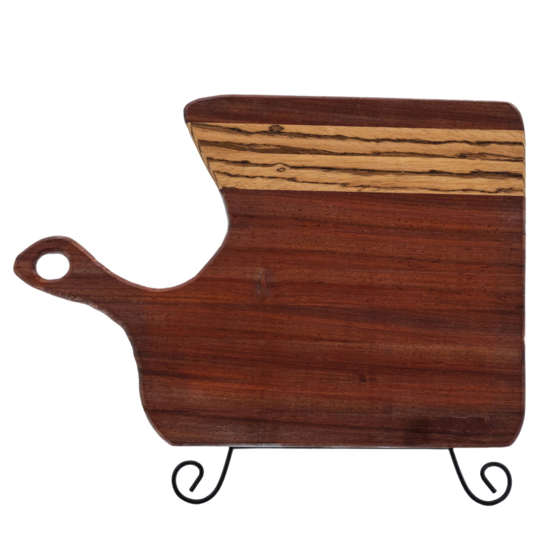 Cutting Board With Handle | Square | Light & Dark Wood Blend | Handcrafted