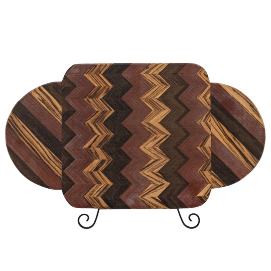 Cutting Board With Handle | Mixed Chevron Wood | Handcrafted