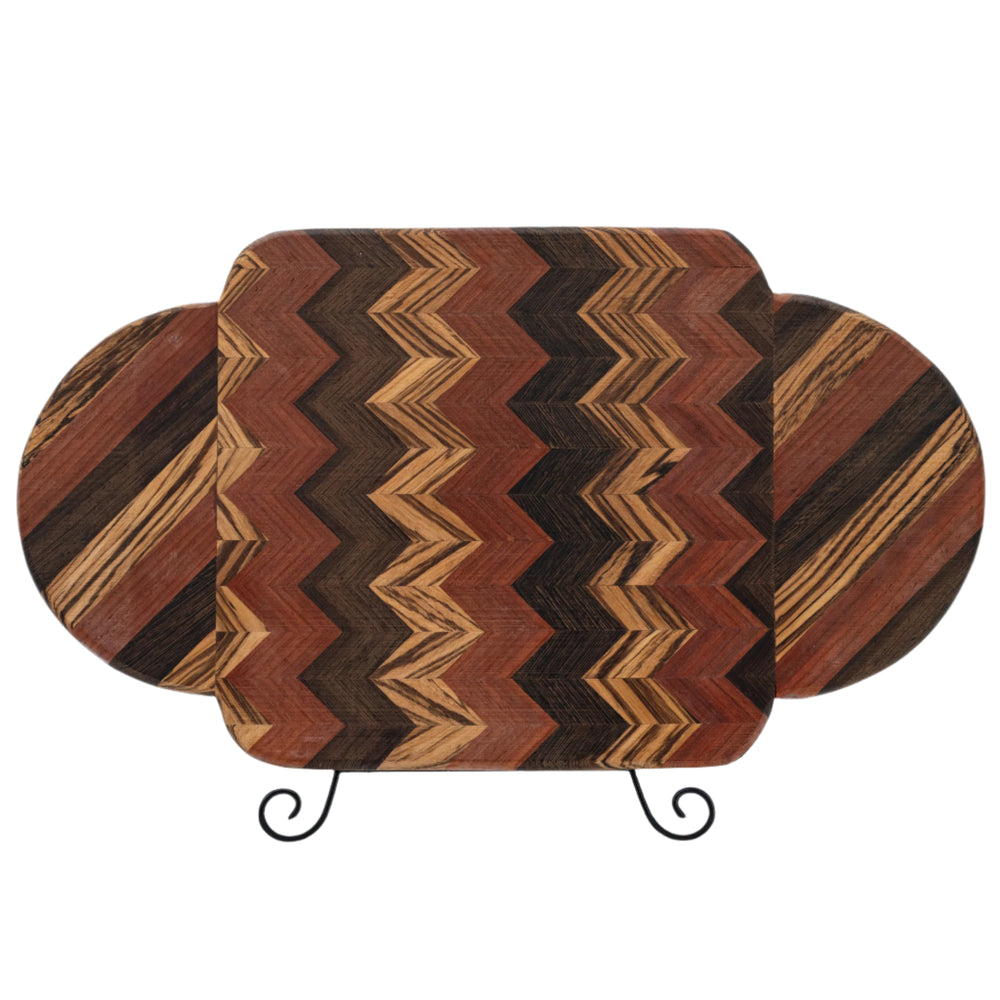 Cutting Board With Handle | Mixed Chevron Wood | Handcrafted