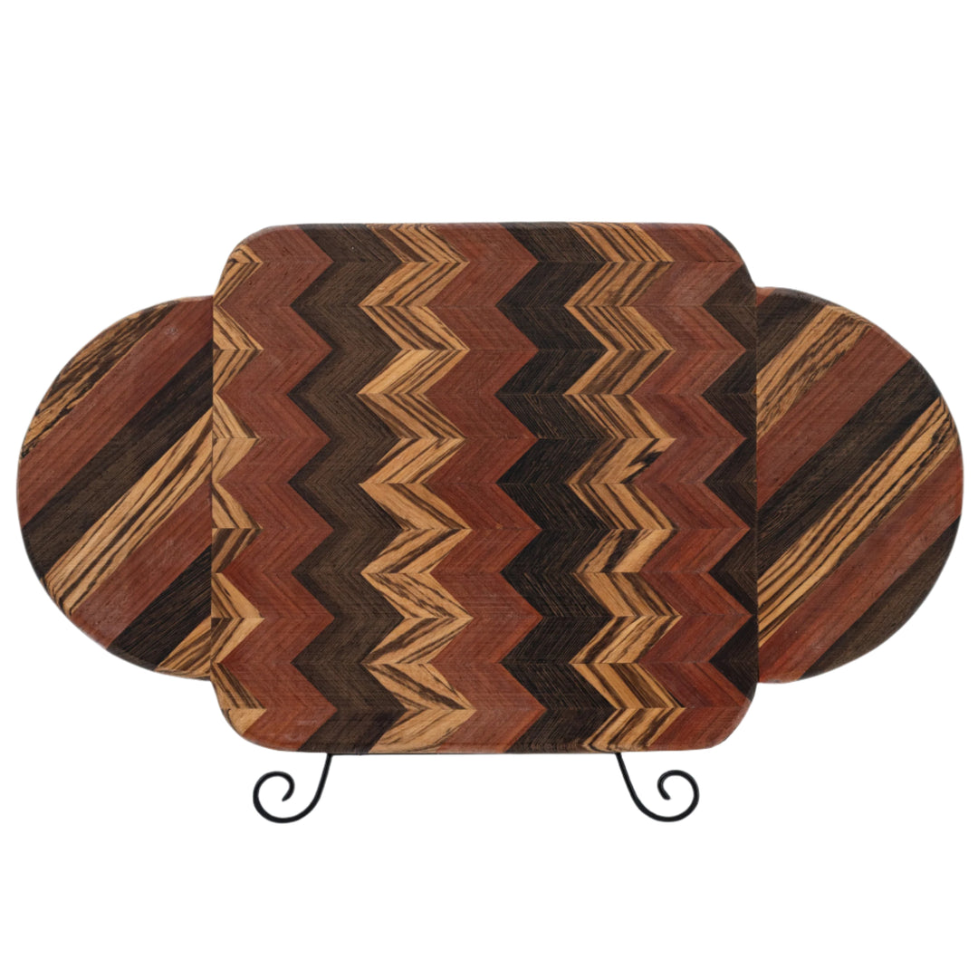 Cutting Board With Handle | Mixed Chevron Wood | Handcrafted