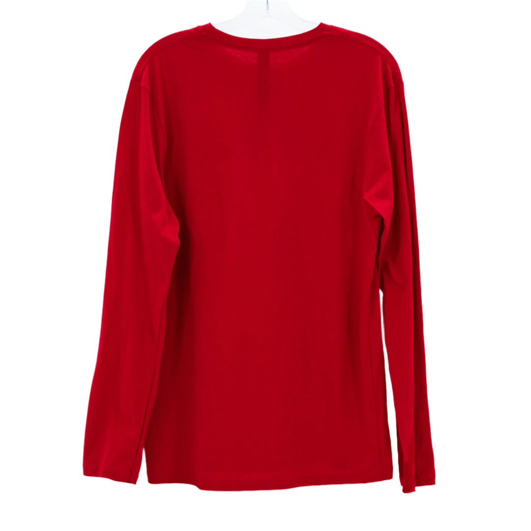 back view of a red long-sleeve t-shirt