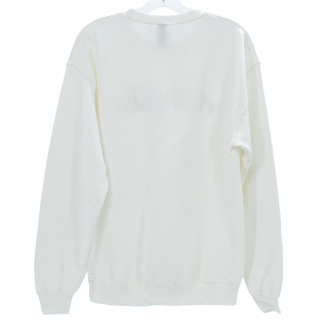 back view of a white sweatshirt.