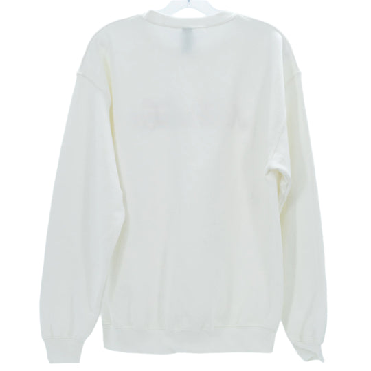 back view of a white sweatshirt.