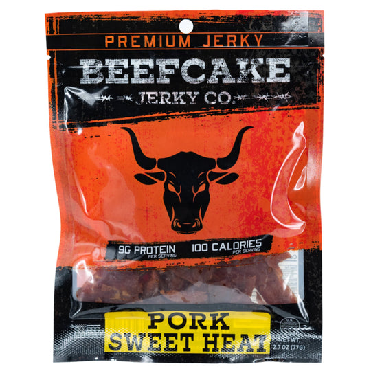 Beefcake Jerky Co Pork Sweet Heat Jerky | 2.7 oz | No Nitrates or Nitrites | Gold Dust Kettle Corn