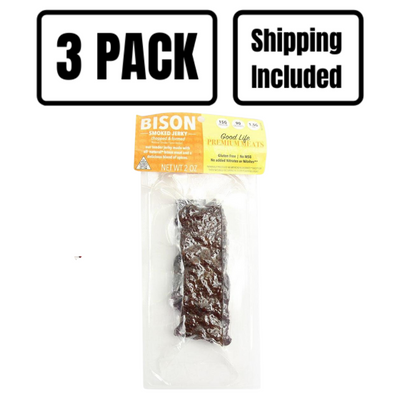 Bison Original Smoked Jerky | All Natural Bison Meat | No MSG or Nitrates Added | Ready To Eat | Gluten Free Jerky | 2 oz. | Pack of 3 | Shipping Included | Low Calorie, High Protein Snack | Packed With Savory Flavor | Tender Pieces