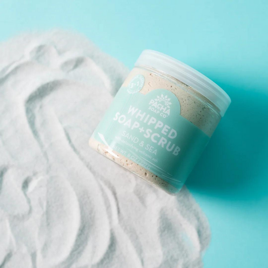 Sand & Sea Whipped Soap + Scrub | 8 oz. | Crafted With Exfoliating Pumice, Cleansing Oils, and Skin-Softening Magnesium | Daily Three-In-One Body Wash | Gently Cleanses, Exfoliates, and Moisturizes At Once | Nebraska Soap