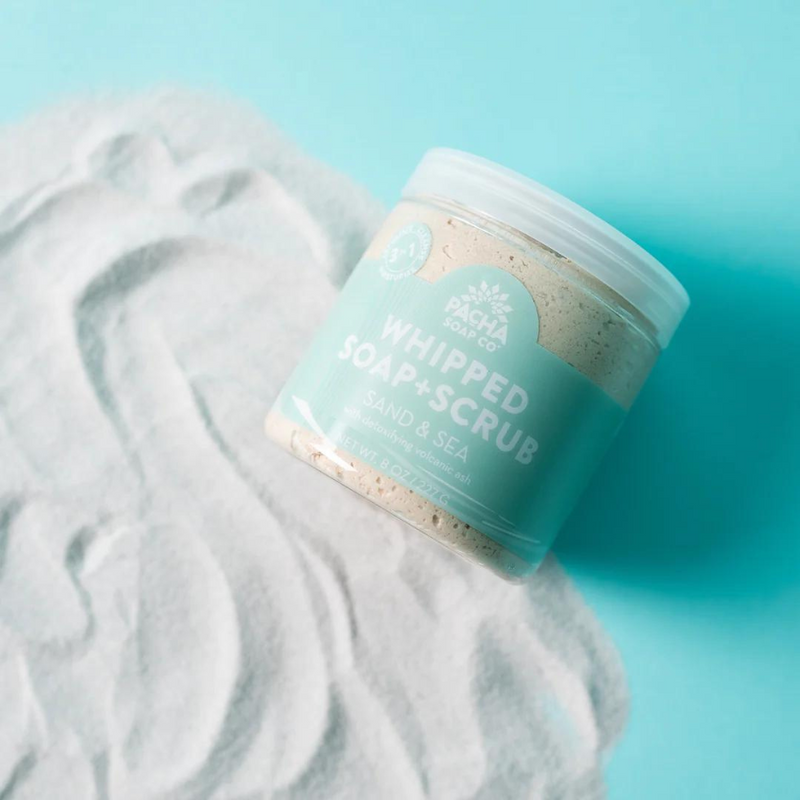 Sand & Sea Whipped Soap + Scrub | 8 oz. | Crafted With Exfoliating Pumice, Cleansing Oils, and Skin-Softening Magnesium | Daily Three-In-One Body Wash | Gently Cleanses, Exfoliates, and Moisturizes At Once | Nebraska Soap