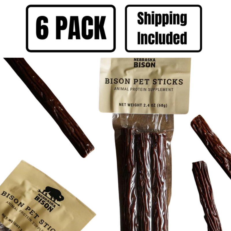 All Natural Bison Pet Sticks | Animal Protein Supplement | Treats for Your Furry Friend | 6 Pack | Shipping Included
