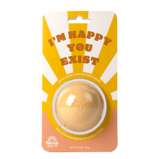 Sweet Honey Almond Froth Bomb | I'm Happy You Exist Card | Made in Hastings, NE | Pacha Soap Company