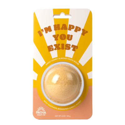 I'm Happy You Exist Sweet Honey Almond Froth Bomb | Perfect Gift | Relaxing | Bath Bomb | 3 oz. | Soothing Beekeeper-Direct Honey | Boost | Moisturize | Naturally Derived Ingredients | Vitamin Rich