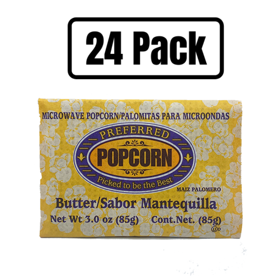 Butter Flavored Microwave Popcorn | Savory Snack | Good Source of Fiber | No Mess Theater Quality Popcorn  | Preferred Popcorn | 3 oz. Bag | Multipacks