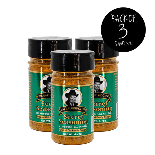 Jim Baldridge Secret Seasoning | Pack of 3 | 4.7 oz. Bottle | Perfect Meat and Vegetable Seasoning | Combination Of 23 Herbs And Spices | Adds Delicious Flavor To Every Dish | Nebraska Seasoning