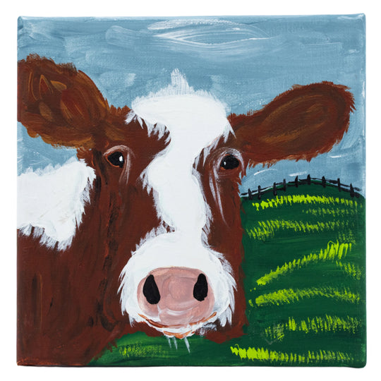 Tula The Brown & White Cow | 8 X 8 | Canvas Painting | The Painted Attic