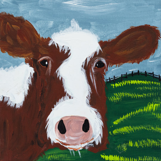 Tula The Brown & White Cow | 8 X 8 | Canvas Painting | The Painted Attic