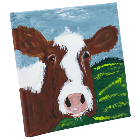 Tula The Brown & White Cow | 8 X 8 | Canvas Painting | The Painted Attic