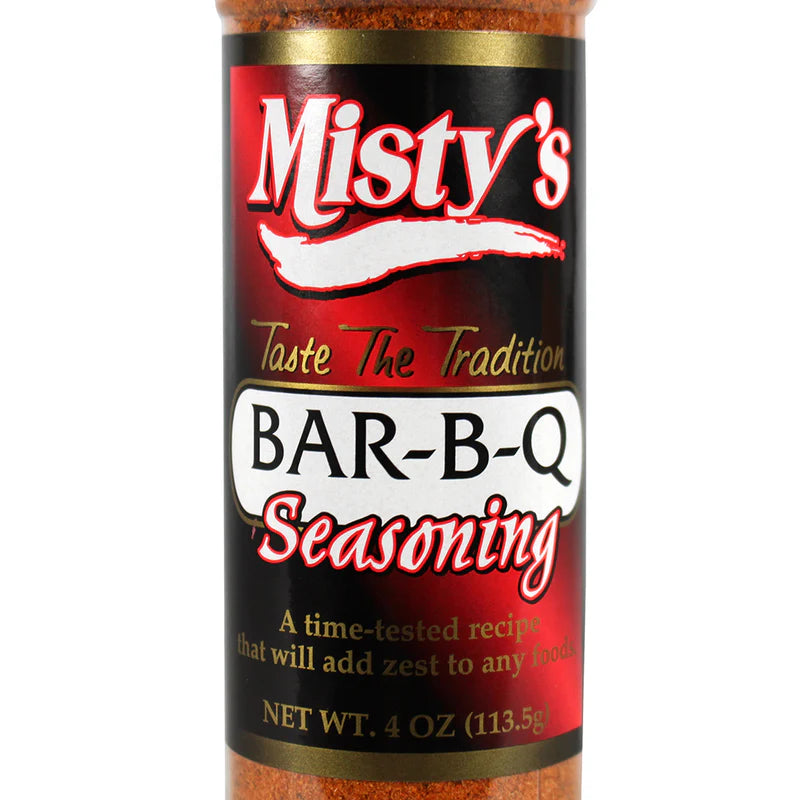 Bottle of Misty's Bar-B-Q Seasoning on a white background