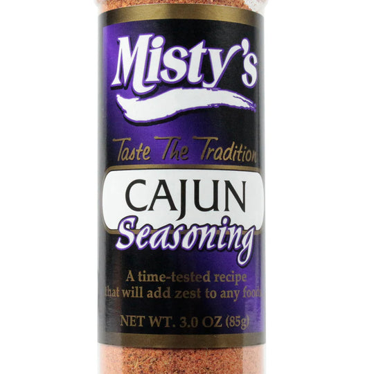Bottle of Misty's Cajun Seasoning on a white background