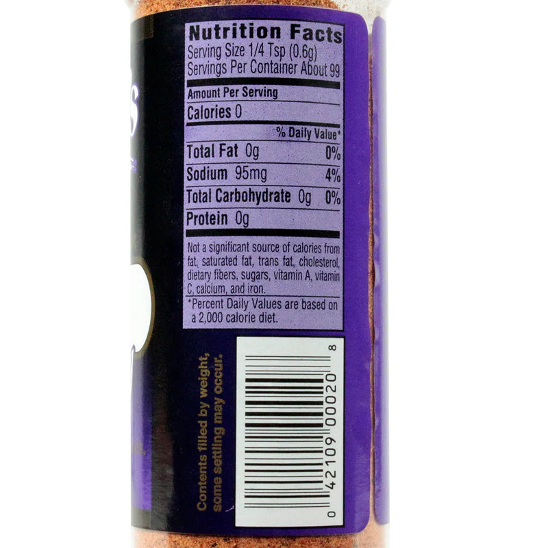 Nutrition facts label on a spice container with a white background