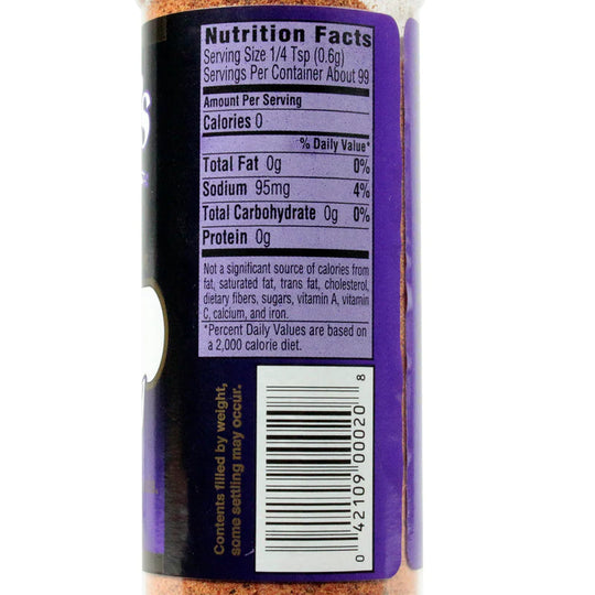 Nutrition facts label on a spice container with a white background