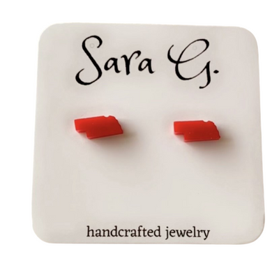 Nebraska Stud Earring | Red Acrylic Stud Earring | Lightweight Earring | Classy & Simple Earring | Handmade Jewelry | Sterling Silver