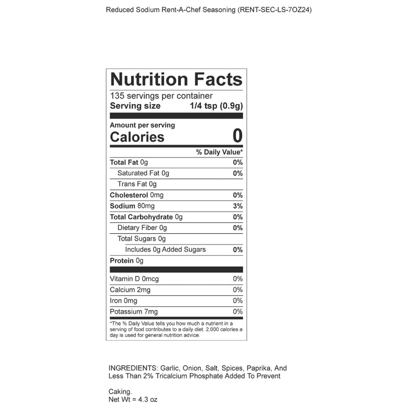 Nutrition Facts For Reduced Sodium Seasoning