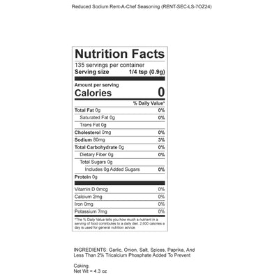 Nutrition Facts For A-Rent-A-Chef Reduced Sodium Seasoning
