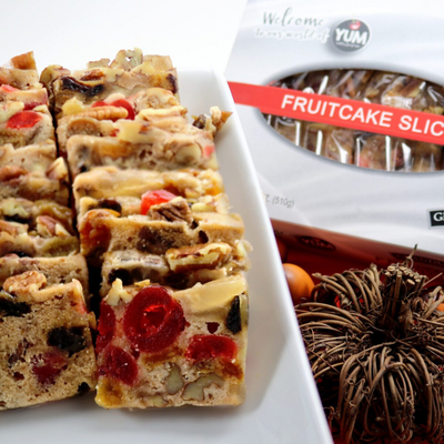 Everyone's Favorite Traditional Fruit Cake Slices | Grandma's Fruit Cake Slices | Made with Love | 18 oz box of 22 slices | Brandy, Bourbon, & Rum Cake | Packed With Raisins, Cherries, Pineapple, Walnuts, Pecans, & Almonds