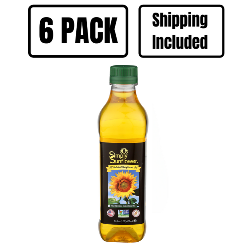 Simply Sunflower All-Natural Sunflower Oil | Non GMO, Gluten-Free, Vegan | Heart Healthy Cooking Oil | 16 oz. | 6 Pack | Shipping Included