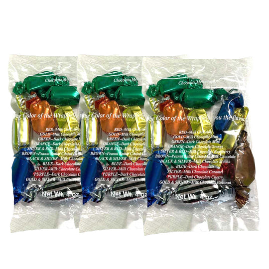 Pack of chocolates with colorful wrappers on a white background