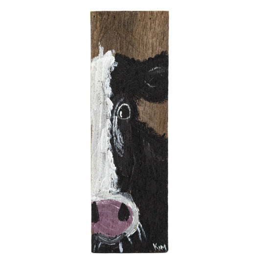 Jewel The Black And White Cow | 22 X 5.5 | Wood Painting | The Painted Attic