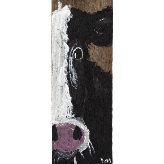 Jewel The Black And White Cow | 22 X 5.5 | Wood Painting | The Painted Attic