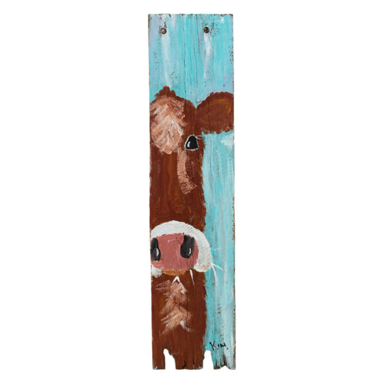 Bonnie The Brown Cow | 22 X 5.5 | Wooden Painting | The Painted Attic