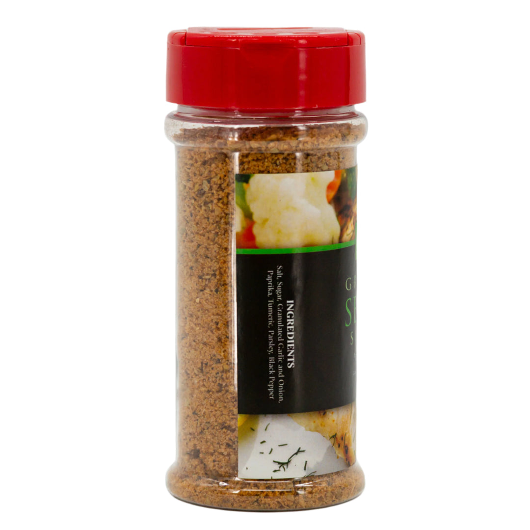 Spice jar with a red lid on a white background