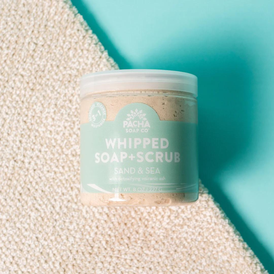 Sand & Sea Whipped Soap + Scrub | 8 oz. | Crafted With Exfoliating Pumice, Cleansing Oils, and Skin-Softening Magnesium | Daily Three-In-One Body Wash | Gently Cleanses, Exfoliates, and Moisturizes At Once | Nebraska Soap