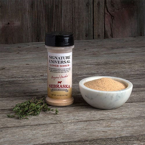 Universal Signature Low Sodium Seasoning | 5 oz. Bottle | Ultimate Steak Seasoning  | Combination Of Coarse, Finely Ground Spices | Nebraska Seasoning | Lowered Overall Sodium | Add On Any Dish For Burst Of Flavor | 3 Pack | Shipping Included