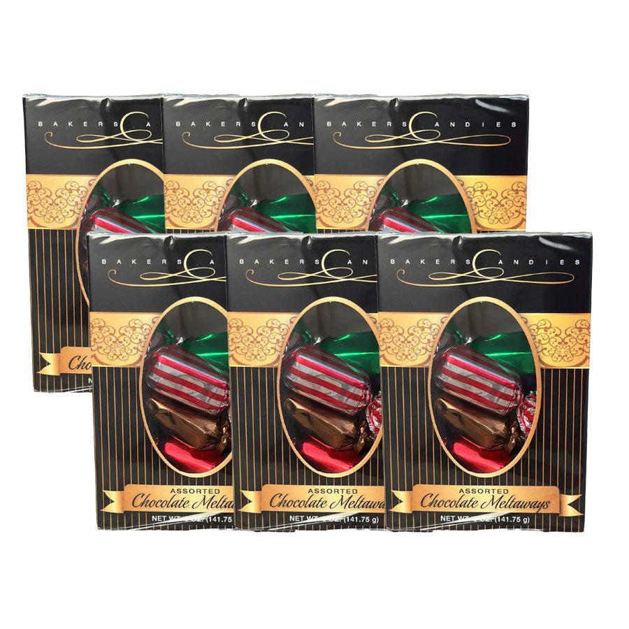 Multiple packages of Baker & Bender's Assorted Chocolate Melanows on a white background