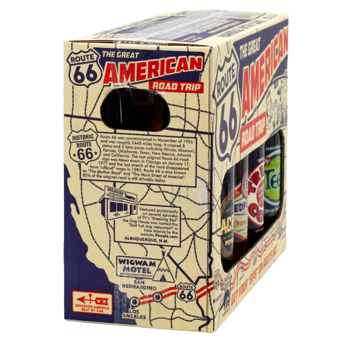 Packaging for 'The Great American Road Trip' featuring Route 66 design.