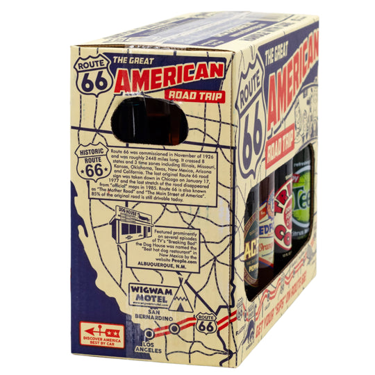 Packaging for 'The Great American Road Trip' featuring Route 66 design.