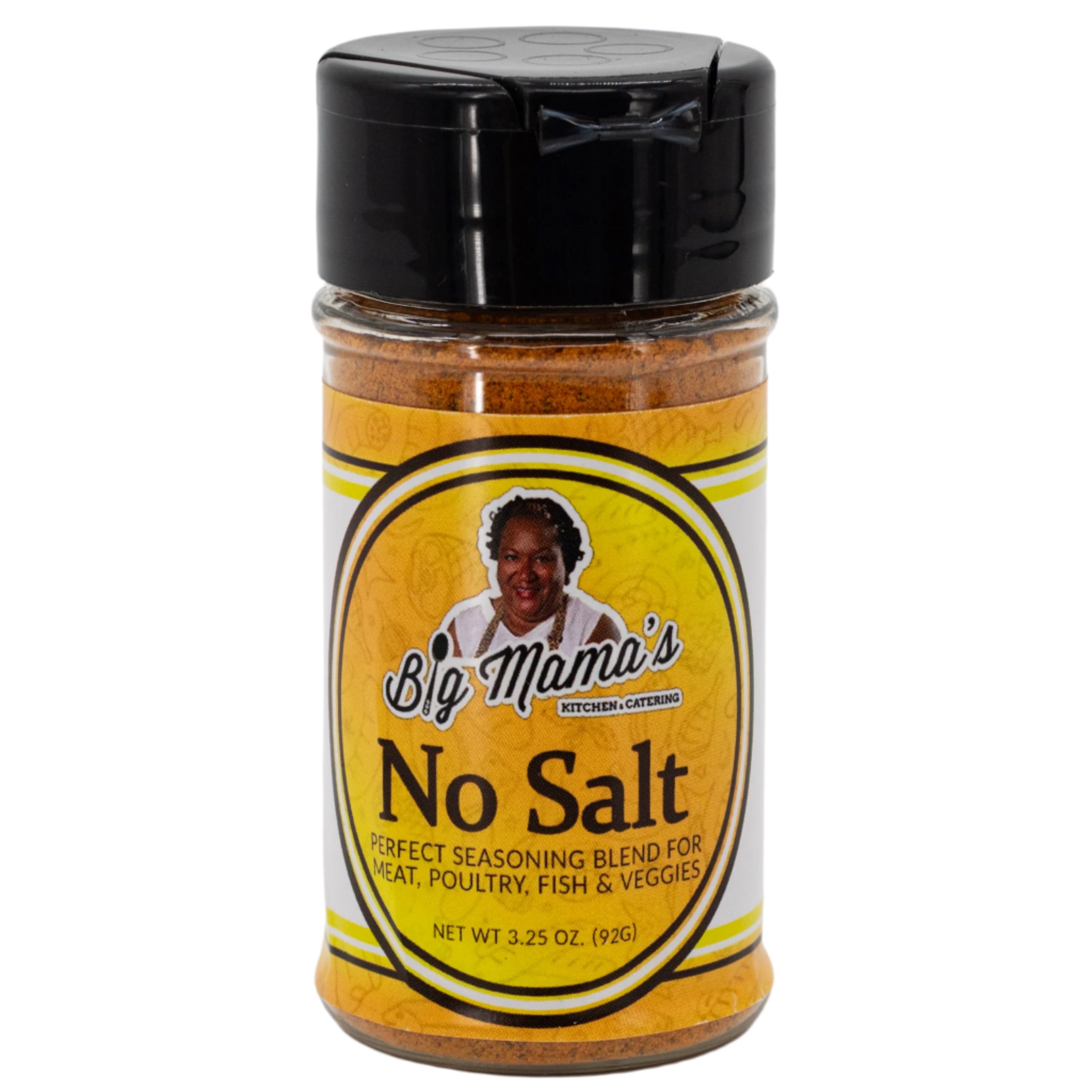 Jar of 'Big Mama's No Salt' seasoning blend on a white background