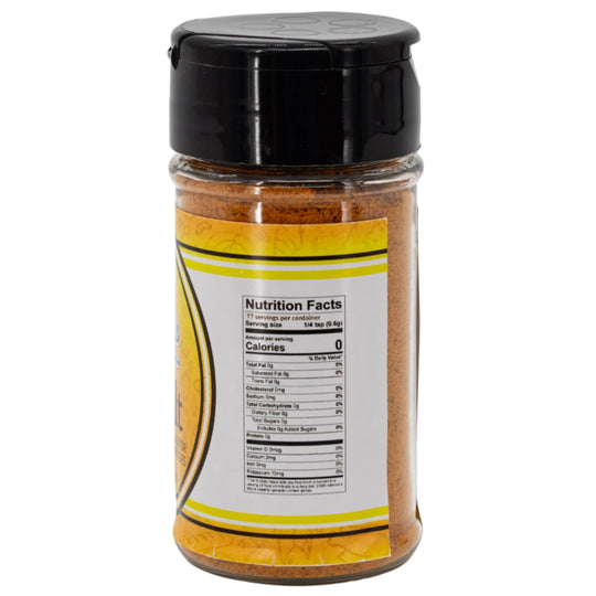 Spice jar with a label on a white background