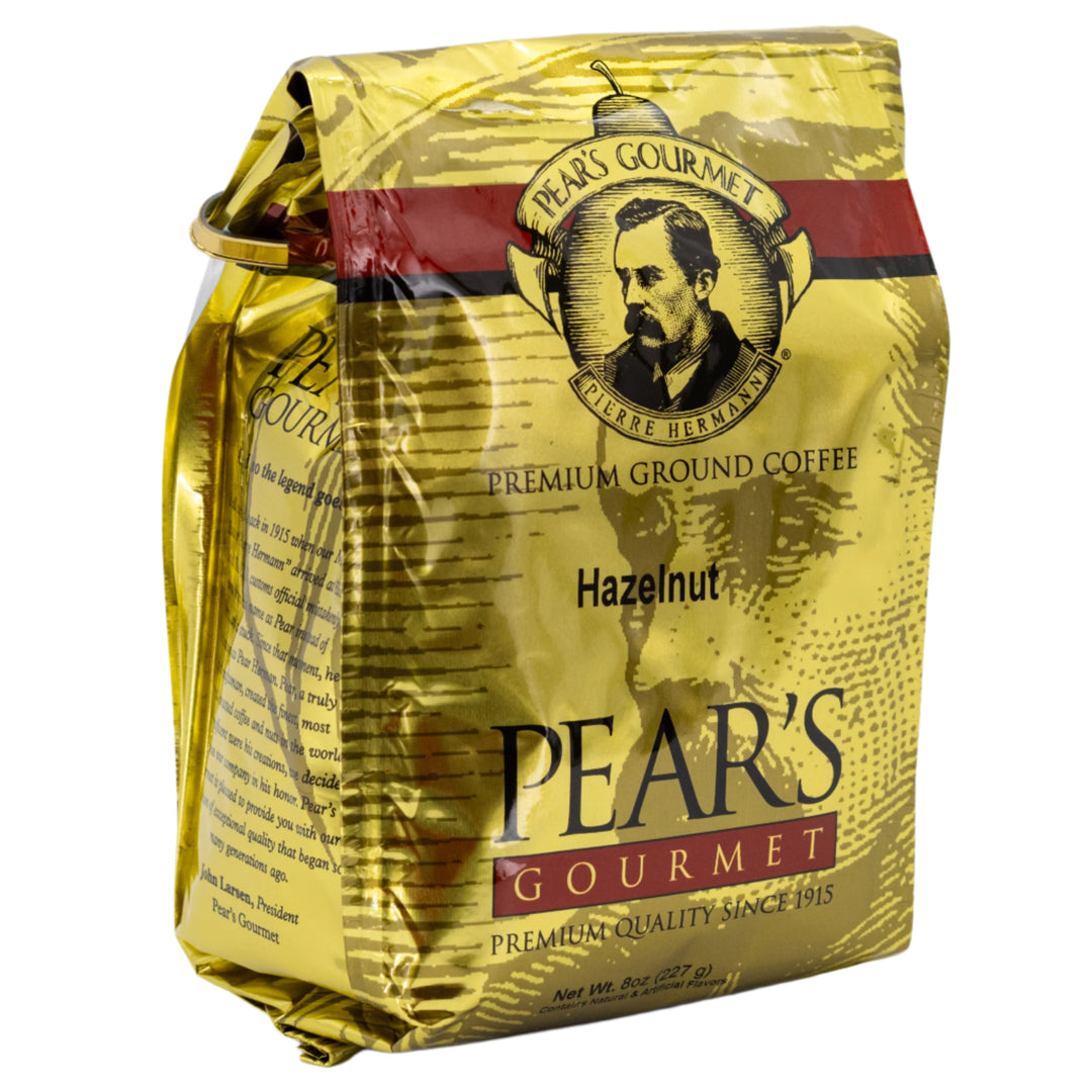 Pear's Gourmet Hazelnut coffee bag on a white background