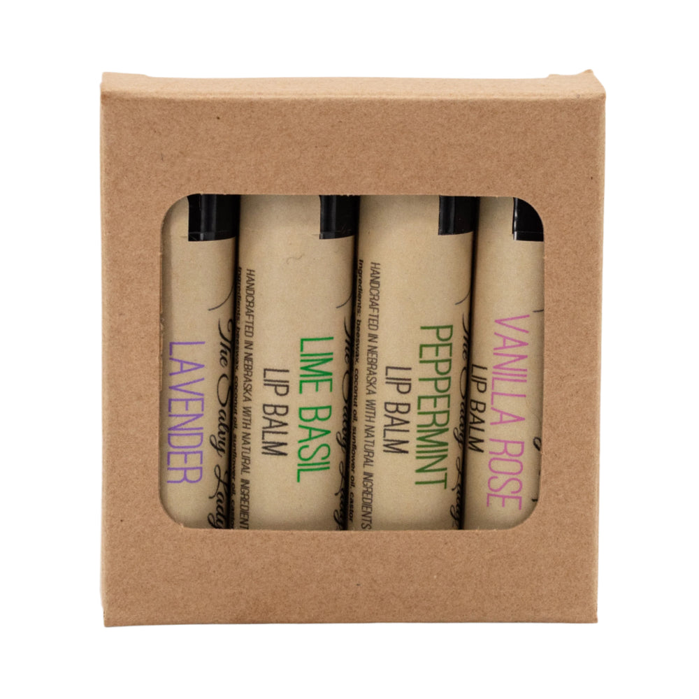 Lip Balm Set | Pack of 4  | Includes Peppermint, Vanilla Rose, Lime Basil, And Lavender Scents | The Salvy Lady