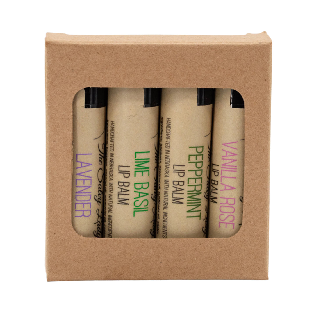 Lip Balm Set | Pack of 4  | Includes Peppermint, Vanilla Rose, Lime Basil, And Lavender Scents | The Salvy Lady