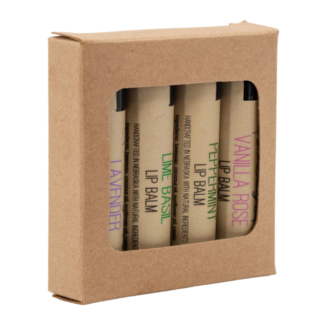 Lip Balm Set | Pack of 4  | Includes Peppermint, Vanilla Rose, Lime Basil, And Lavender Scents | The Salvy Lady