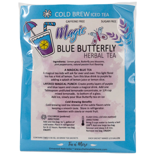 Magic Blue Butterfly Tea | Cold Brew Herbal Tea | 2 Pitcher Bags | Caffeinated | Tea n More